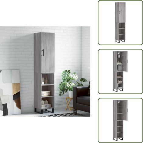 The Living Store Highboard Grau Sonoma 34,5x34x180 cm Holzwerkstoff - Holzwerkstoff (1/5)