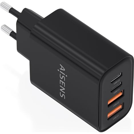 AISENS Cargador GaN 32W, 2xUSB-C PD3.0, 2xUSB-A, Negro