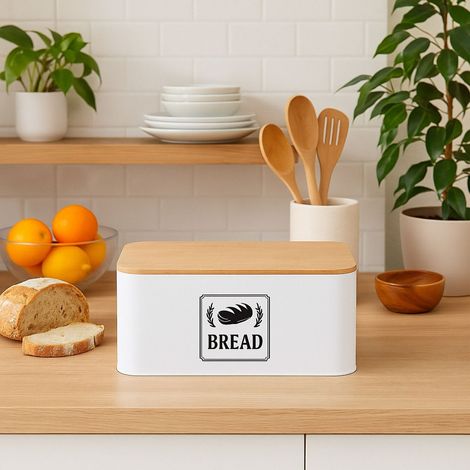 Brotkasten mit bambusdeckel - retro design metallgehause