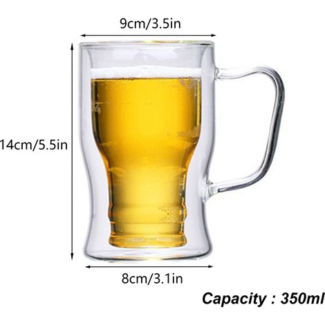 Klares Borosilikatglas-Bierglas, 550 ml, 14 x 9 cm, mit Henkel, einzeln verpackt 16 x 15 x 11 cm, 400 g (Karton + Luftpolsterfolie)