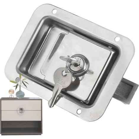 Verrou de boîte à outils pour camion, serrures de boîte à outils avec clé Poignée de rechange en acier inoxydable Serrure encastrée professionnelle pour boîte à outils pour quad, boîte à outils de (1/5)