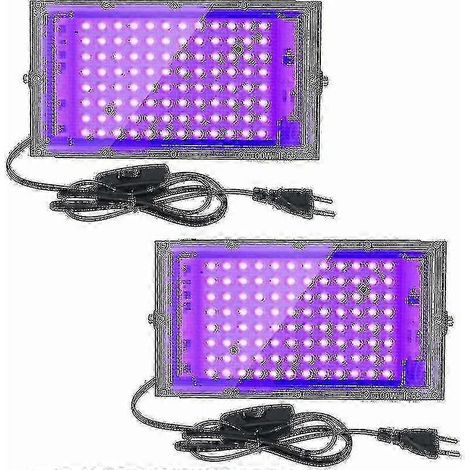 Lot de 2 projecteurs LED UV 100 W à lumière noire étanches IP65 pour éclairage d'aquarium effets de fête art fluorescent et décorations néon. (1/5)