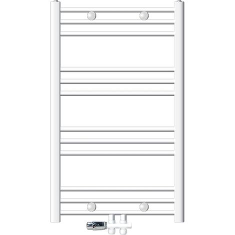 ECD Germany Badheizkörper Mittelanschluss 600 x 800 mm Weiß gerade mit Anschlussgarnitur inkl. Thermostat Durchgang Boden Weiß Heizkörper Heizung Handtuchwärmer Handtuchtrockner Handtuchheizkörper (1/5)