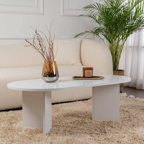 Dmora - Wohnzimmertisch Elain, Niedriger Wohnzimmertisch, Kaffeeregal, Couchtisch für Sofa, 119x60 h40 cm, Weiß (1/5)