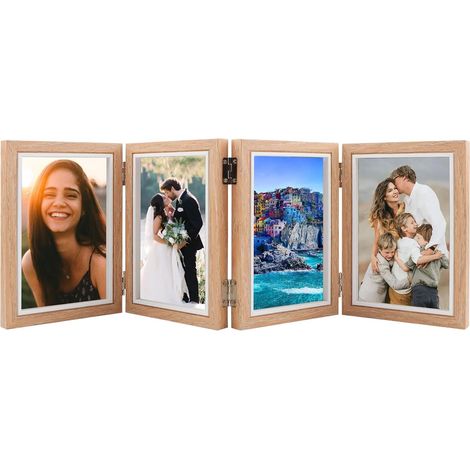 Cadre Photo 4 Photos 10 X 15 Cm, Cadre 4 Photos Pliable en Bois avec Plaque Acrylique Transparente, pour L'art Cadres Collectionner des Images(bois) (1/5)