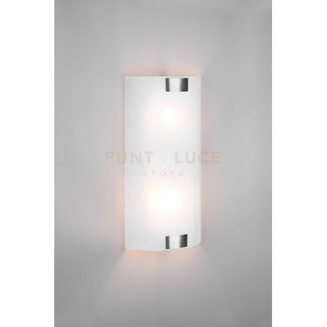 PURA APPLIQUE VETRO RETTANGOLARE GANCI METALLO ACCIAIO L.20 X H.40CM 2 LUCI ATTACCO E27
