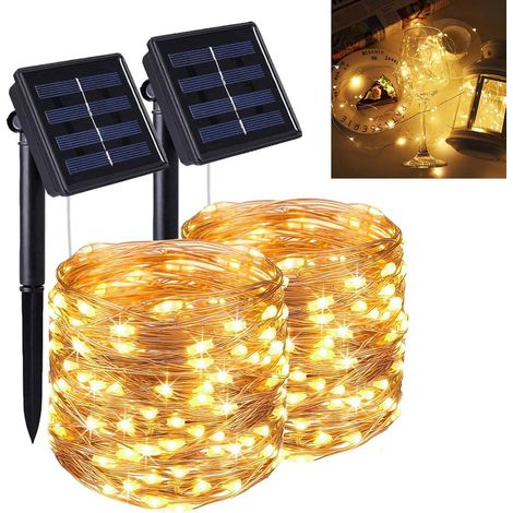 Guirlande Lumineuse Solaire - 22 M - 200 LED - Extérieur Jardin Cour Chemin - Lot de 2 (1/5)
