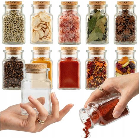 Lot de 12 pots de 150 ml avec bouchon en liège pour épices, herbes aromatiques, bougies à thé et autres préparations maison. (1/5)