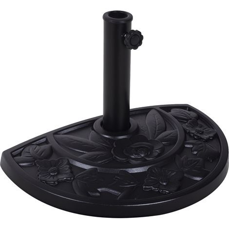 Pied de parasol base de lestage parasol demi-cercle résine aspect fonte motif fleur dim. 50L x 31l x 32H cm, noir (1/5)