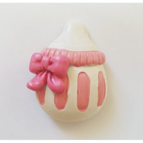 TrAdE Shop Traesio - 12 Pezzi Bomboniera Biberon Rosa Ciucciotto Ceramica Magnete Battesimo Nascita -