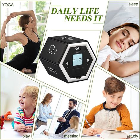 Minuterie d'horloge numérique hexagonale, Cubes magnétiques, retournement de cuisine pour étudier les exercices de cuisine, minuterie de mise au point facile à utiliser (1/5)