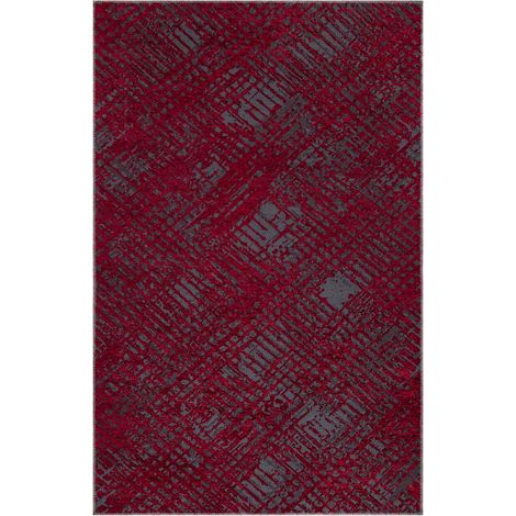 Tapis salon et chambre 150x230 rouge et gris rectangle tissé motif faux uni TEREMINDE (1/5)