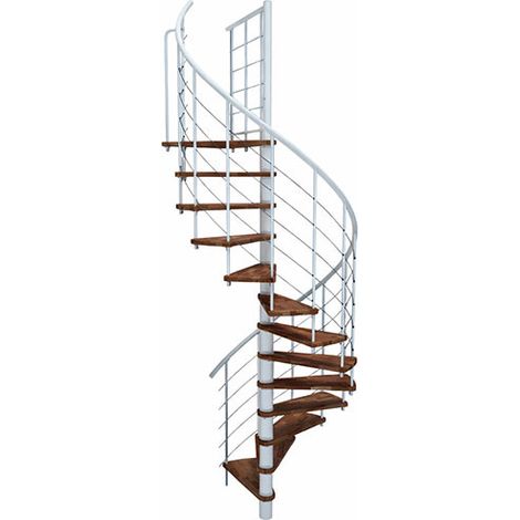 Wendeltreppe 15 Stufen - Ø 160cm - erreichbare Höhe 3.04 bis 3.52m - weiße Struktur und Nussbaumstufe - VENE160/BN-15