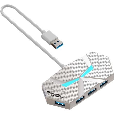 Hub USB 3.0 à 7 ports 5 Gbit/s haute vitesse alimenté par transmission USB pour ordinateur portable (blanc, 0,6 m) (1/5)