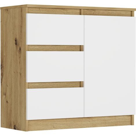 Kommode Artisan/Weiß, 80x33x76 cm - R-80-S3 mit 3 Schubladen (1/5)