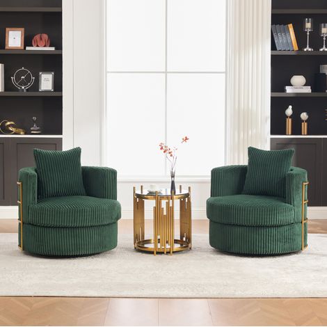 2er-Set drehbare Sessel 360° 76x79x78 cm dunkelgrün, Stauraum, Cord MEUBLIV (1/5)