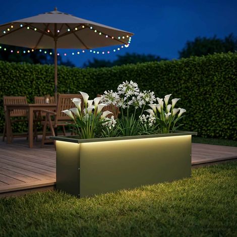 vidaXL Jardinera para jardín con luces LED Verde oliva (1/5)
