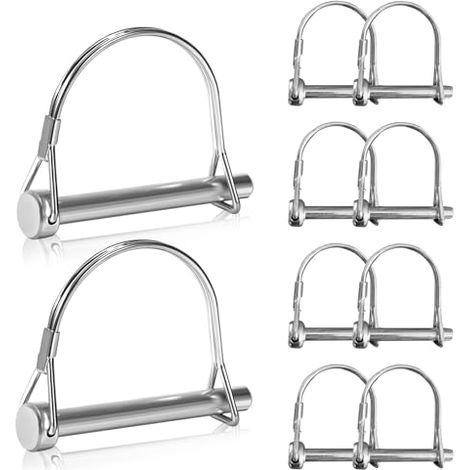 Lot de 10 goupilles pliantes avec fermeture de verrouillage - Goupille de sécurité 8 mm x 60 mm - En forme de D - Pour remorques, camions, tracteurs, bennes (1/4)