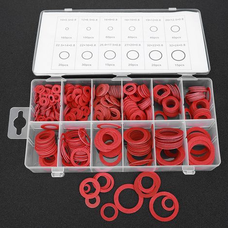 600 rondelles, joints et papiers isolants ronds en fibre vulcanisée rouge, assortiment de papier d'acier rouge (1/5)