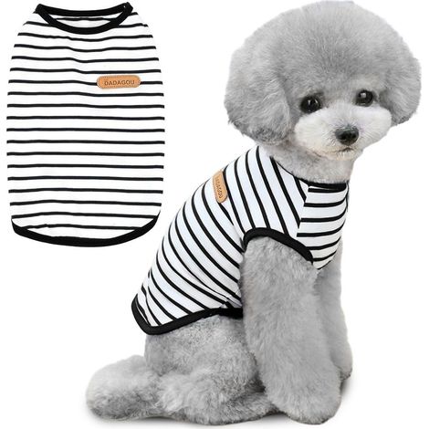 T-Shirt à Rayures pour Chien, vêtements en Coton Doux pour Chiot, débardeur pour Animal Domestique (Noir, XL) (1/5)