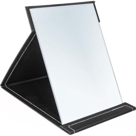 Miroir de maquillage - Miroir sur pied pliable et portable - Avec étui en cuir PU - Miroir de voyage sur pied - Miroir de rasage - Miroir de table pliable - Miroir de maquillage pour bureau et camping (1/5)