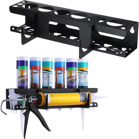 Support de tube de calfeutrage et support de pistolet à calfeutrer avec base horizontale, organisateur de mastic pour garage et espace de travail, tube mural, peut contenir 6 tubes (1/5)