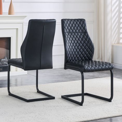 [Lot de 2] Chaises de salle à manger noir motif diamant – dossier haut + coussin d’assise confortable – cadre en métal noir antidérapant et durable – idéales pour restaurant, salle à manger maison ou  (1/5)