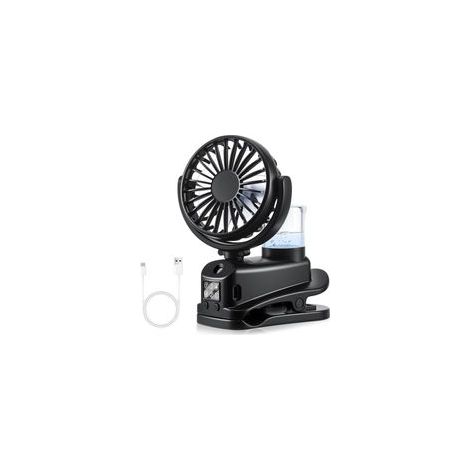 Ventilateur à Pince, Mini Ventilateur Rechargeable par USB avec Spray Humidificateur, Noir,à 4 Vitesses avec Clip, Affichage LED, Small Table Fan (1/5)