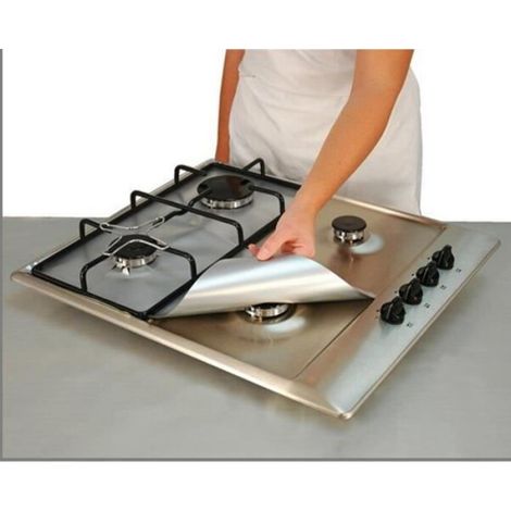 Plaque De Protection - Pour Cuisinière À Gaz - Universelle - 27x27 Cm - PTFE + Résine - Argent - 4 Pièces (1/4)