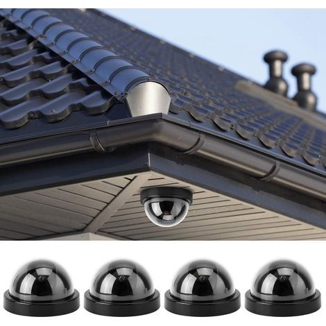 4-teiliges Dome-Simulations-Set, Attrappe einer Sicherheitskamera mit blinkender LED für Privathaushalte und Unternehmen (Schwarz) (1/4)