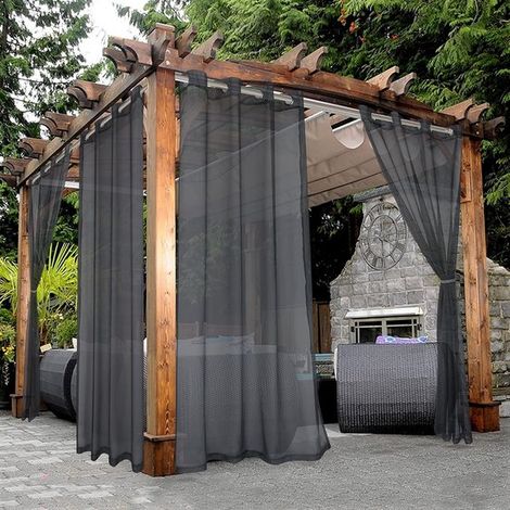 Lot de 2 rideaux imperméables pour l'extérieur - Couleur unie - Rideaux transparents pour terrasse - Protection solaire et UV - Rideaux avec larges anneaux - Conviennent pour l'intérieur : salon, cham