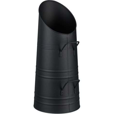 Charbonnière, 2 poignées pratiques, métallique, fer, 9 litres, pour la cheminée, à remplir, noire (1/5)