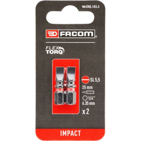 FACOM Schraubendrehereinsatz IMPACT-Bit SL5,5 25 mm, 2 Stk. (1/3)