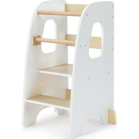 Seggiolone per bambini in MDF, torre di apprendimento 1 anno+ altezza regolabile, protezione anti-inclinazione, massima sicurezza, bianco