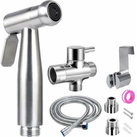 Douchette Wc Kit Complet - Kit Douchette Wc avec Vanne 3 Voies (1/2""-3/8"") I Tailles Standards France (Argent) (1/5)