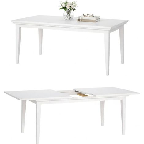 Dmora - Ausziehbarer Tisch Arvier, Küchenkonsole, Esstisch mit Verlängerung, Ausziehbares Küchenregal, 180x95 h76 cm, Weiß