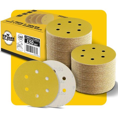 Disques Abrasifs Auto-agrippants 150mm 6 Trous - 100 Pièces, Grain 150, Disques Ponceuse Orbitales, Crochet et Boucle, Pour Meulage et Polissage du Bois et Métal (1/5)