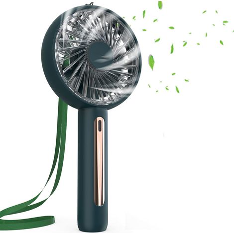 1 Mini ventilateur, 4 vitesses réglables, batterie rechargeable USB, rotation 15°, support téléphone, pour bureau voyage extérieur (1/5)