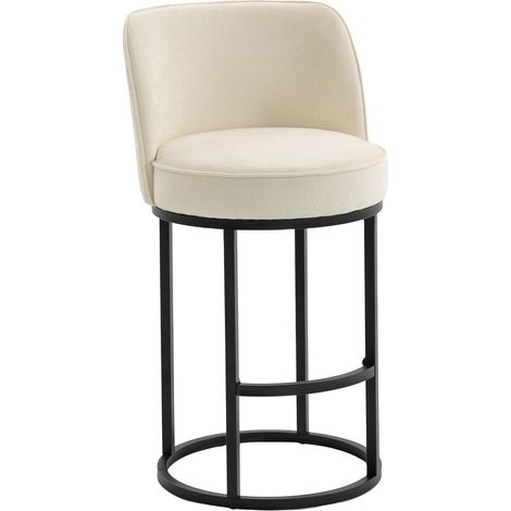 Tabourets de bar rembourrés en lin beige avec pieds en métal noir, lot de 2, chaises de bar ergonomiques pour cuisine et salle à manger (1/5)