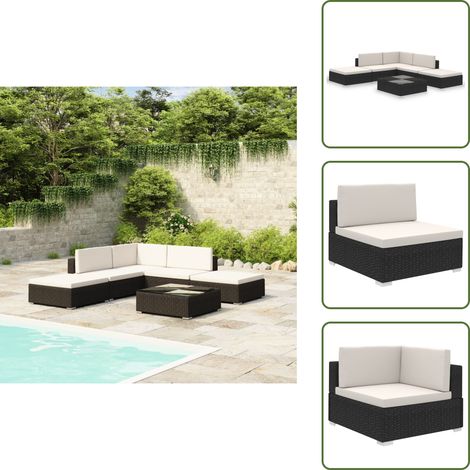 6-tlg. Garten-Lounge-Set mit Auflagen Poly Rattan Schwarz - Gartengarnitur - Lounge Möbel - Rattan Gartenmöbel - Outdoor Möbel - Esszimmergarnitur (1/5)
