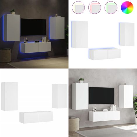 3-tlg. TV-Wohnwand mit LED-Leuchten Weiß - TV-Wandregal - TV-Einheit - Fernsehschrank - Regal Weiß - LED Beleuchtung - Home & Living (1/5)