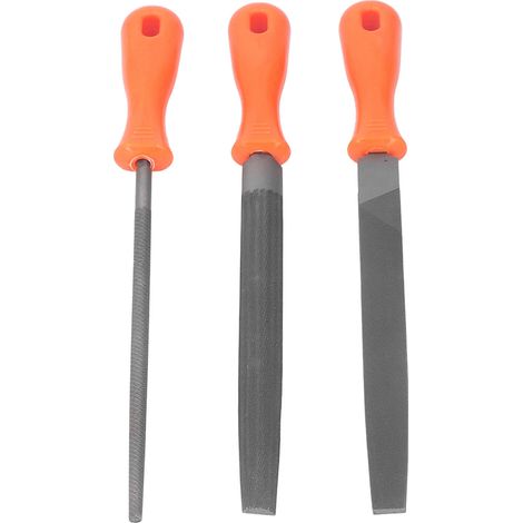 Jeu de 3 limes en acier, jeu de limes en acier allié trempé comprenant des limes plates, rondes et demi-rondes. (1/5)