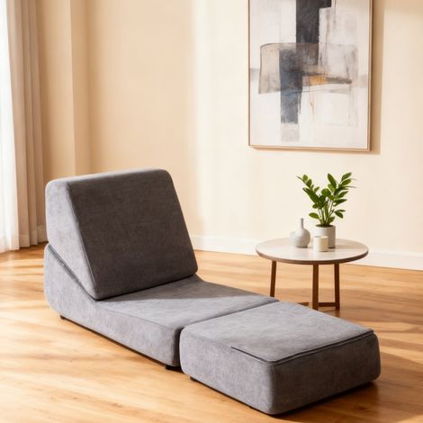 Canapé convertible-lit adulte 3 places-gris-mousse triple pliable-chaise longue-lit sol-81x182.5x52.5(cm) (1/5)