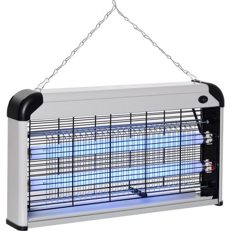 Lampe anti-moustiques UV 30W pour intérieur et extérieur, électroinsecticide 60m² avec grille électrique, noir et argent.