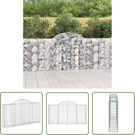 The Living Store Gabione mit Hochbogen 200x30x100/120 cm Verzinktes Eisen - Gabionenkorb - Gabionenwände - Gartendekoration - Gartenzubehör - Zaun (1/5)