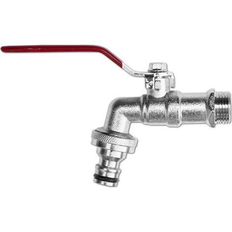 Robinet nickelé 1/4 de tour fileté 3/4 ", GZ 1" + nez de robinet rapide pour tuyau d'arrosage