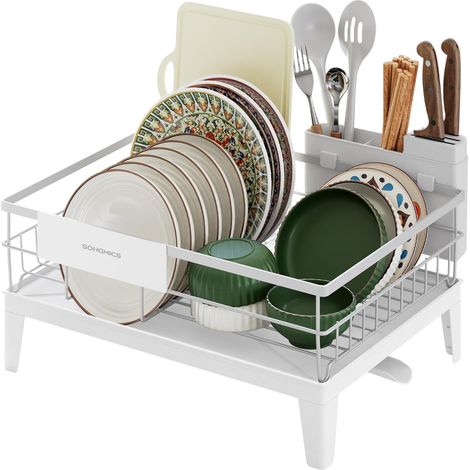 1 Égouttoir à vaisselle en acier, bec rotatif 360° extensible avec porte-couverts pour cuisine (1/5)