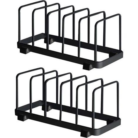 Assiette Organisateur, Égouttoir à Vaisselle, Supports à Assiettes, Organisateur d'Étagère à Assiettes, Rangement de Planche à Découper pour Cuisine Comptoir Placard (Noir, 2 Pièces)