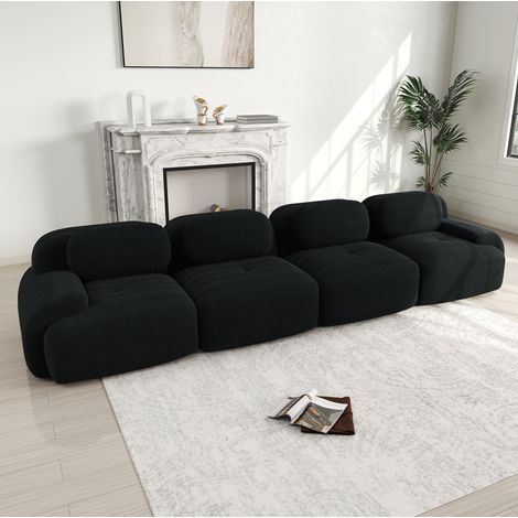 Sofá esquinero modular negro en pana con espuma 32D, sin estructura y listo para usar (1/5)