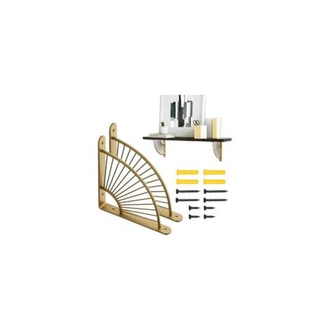 Juego de 2 soportes de esquina para estantes con forma de abanico de metal dorado para decoración de sala de estar y restaurante, dorado/negro, talla única - Crezuo (1/4)